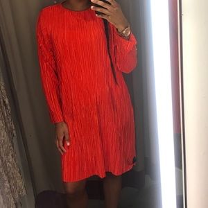 Orange Pleated Dress